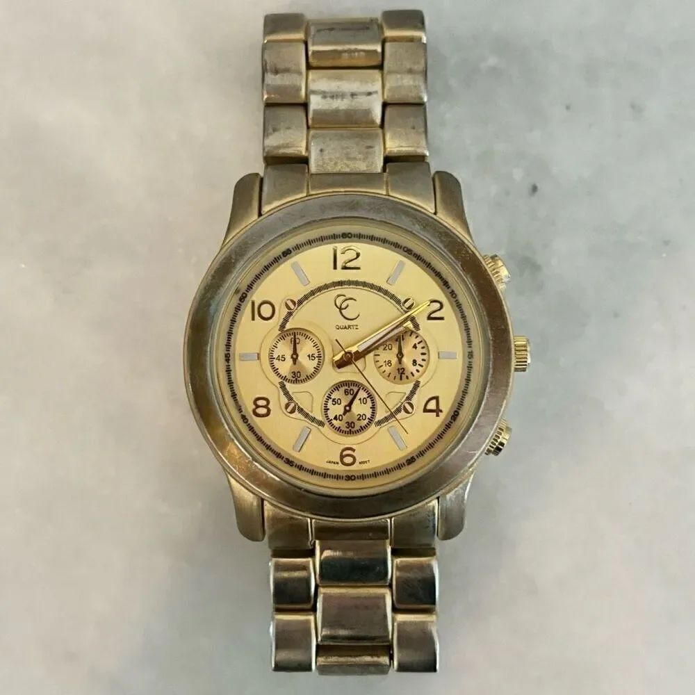 CC Quartz Impressive Faux Chrono Gold Tone Watch